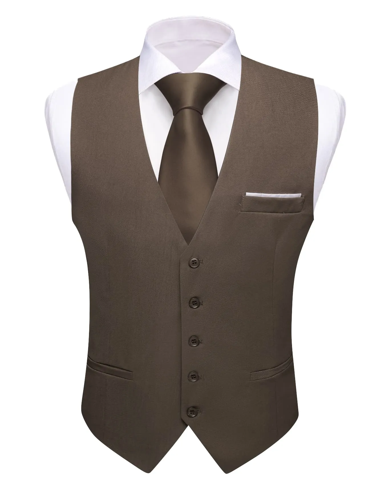 Ties2you Work Vest Chocolate Brown Solid Button Silk Mens Dress Vest Jacket for Formal