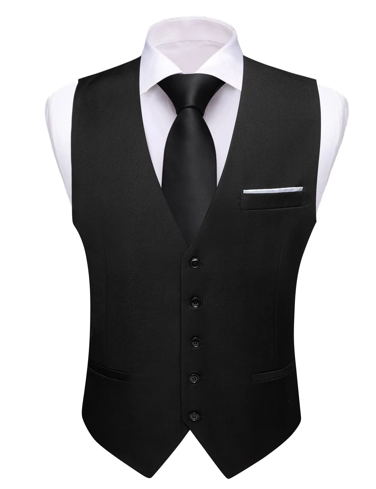 Ties2you Work Vest Pure Black Solid Button Silk Mens Dress Vest Jacket for Formal