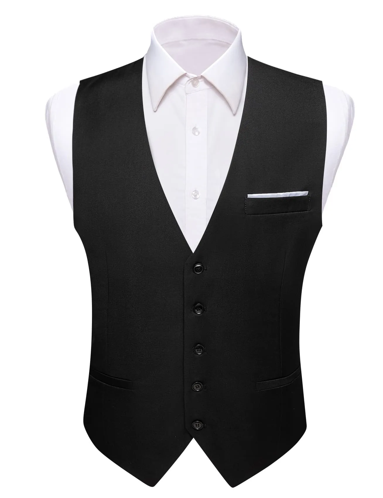 Ties2you Work Vest Pure Black Solid Button Silk Mens Dress Vest Jacket for Formal