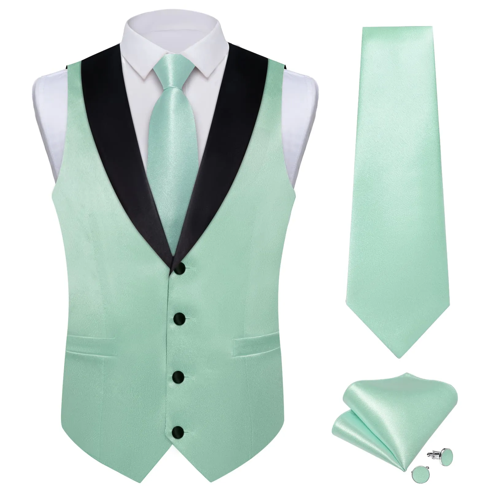 Ties2you Work Vest Shining Cambridge Blue Solid Shawl Collar Silk Wedding Mens Vest Tie Set