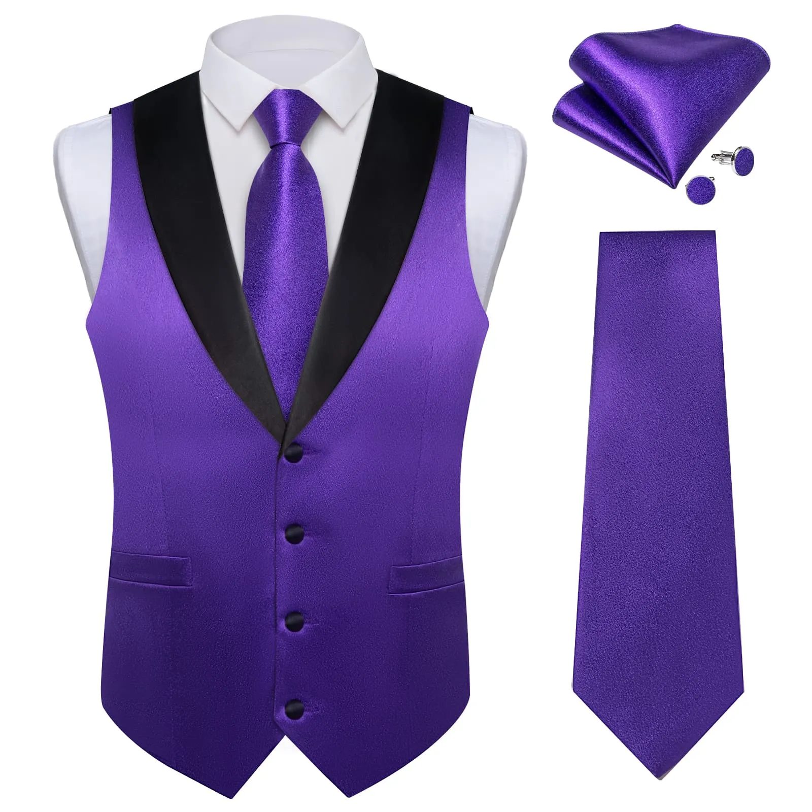 Ties2you Work Vest Shining Purple Heart Solid Shawl Collar Silk Dress Vest Tie Set