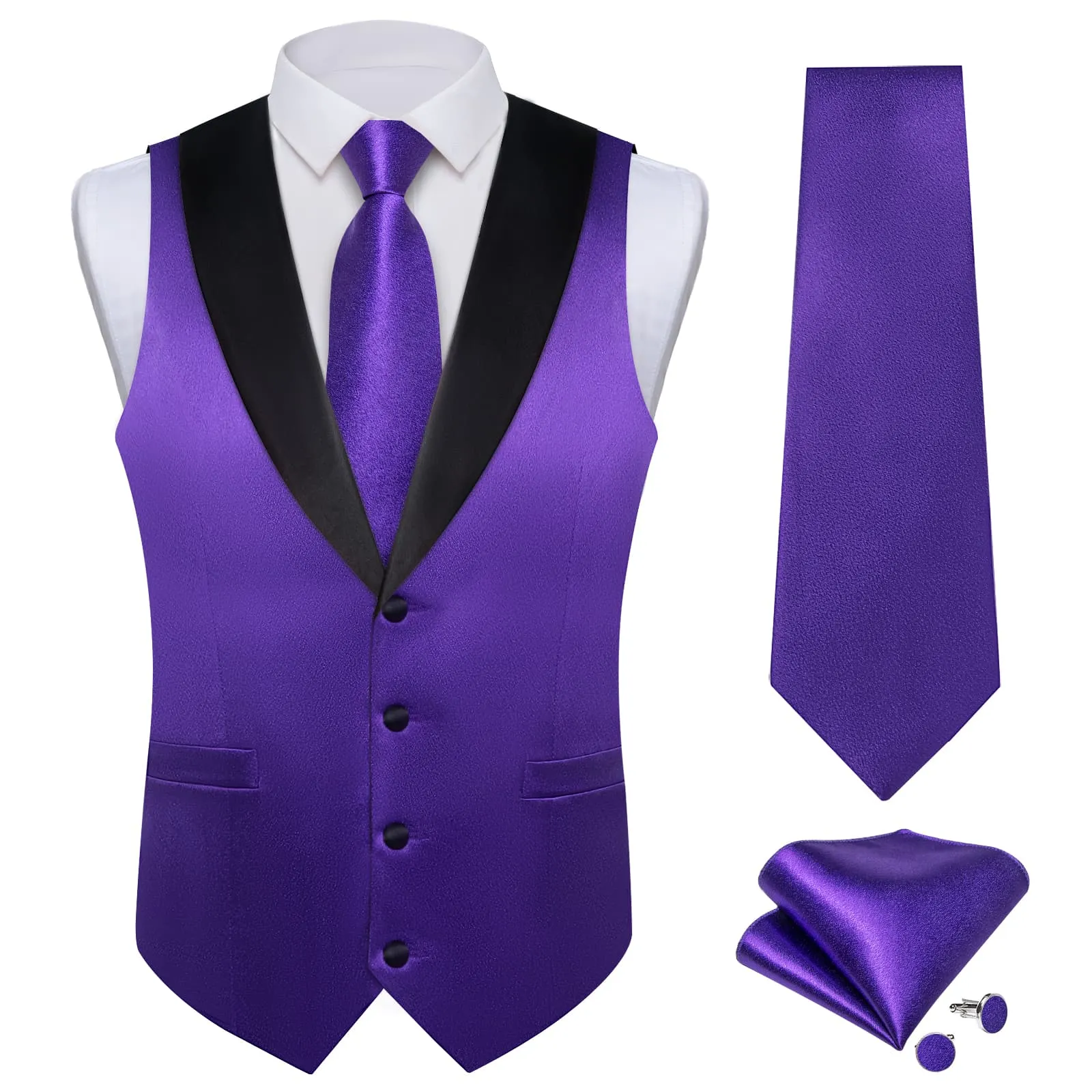 Ties2you Work Vest Shining Purple Heart Solid Shawl Collar Silk Dress Vest Tie Set