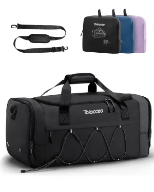 Tolaccea Sports Gym Bag for Men Women, Travel Bag with Wet Pocket & Shoe Compartment, Duffle Bag Weekend Overnight Holdall Bags for Swim Yoga Vacation, Foldable Lightweight Waterproof - 35L