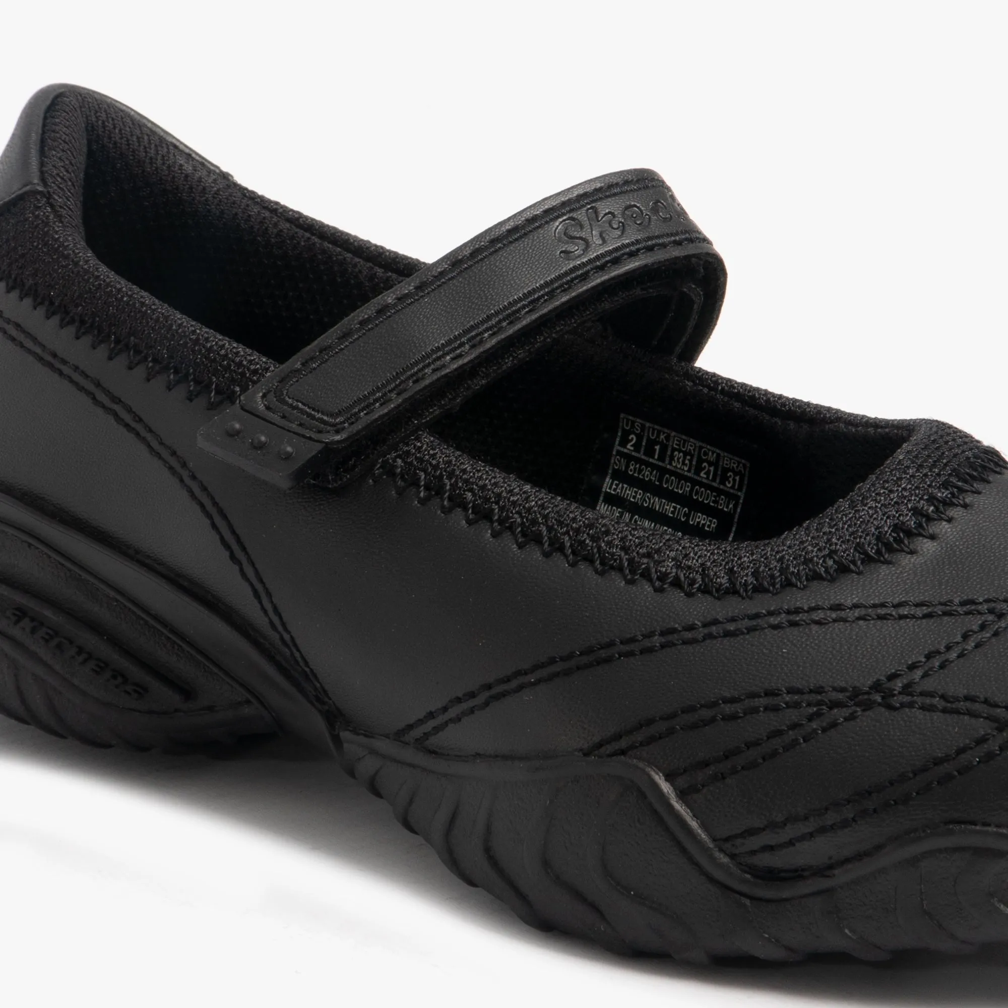 VELOCITY POUTY Girls Leather School Shoes Black