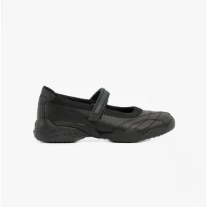 VELOCITY POUTY Girls Leather School Shoes Black