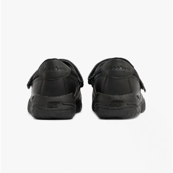 VELOCITY POUTY Girls Leather School Shoes Black