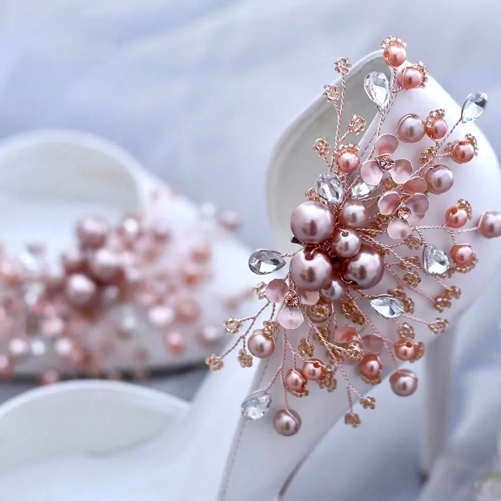 Wedding Accessories - Pearl and Crystal Rose Gold Bridal Shoe Clips