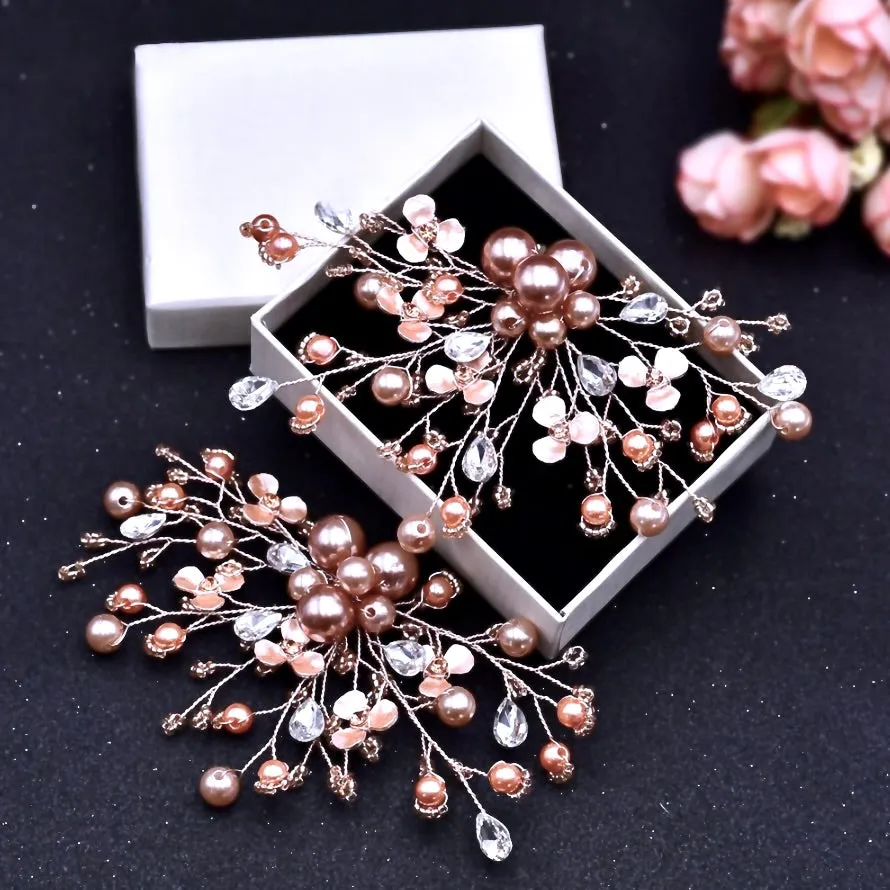 Wedding Accessories - Pearl and Crystal Rose Gold Bridal Shoe Clips