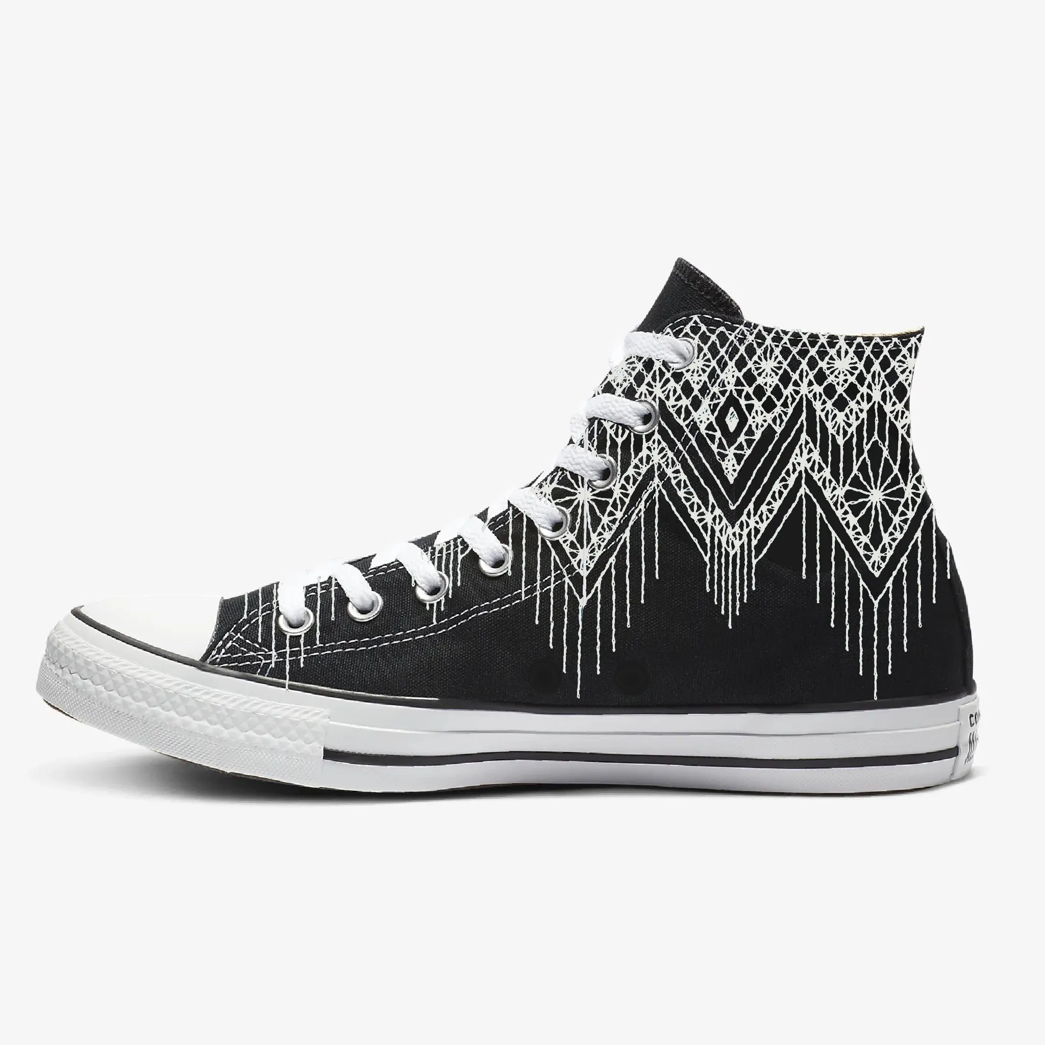 White Lace - Custom Black High Tops