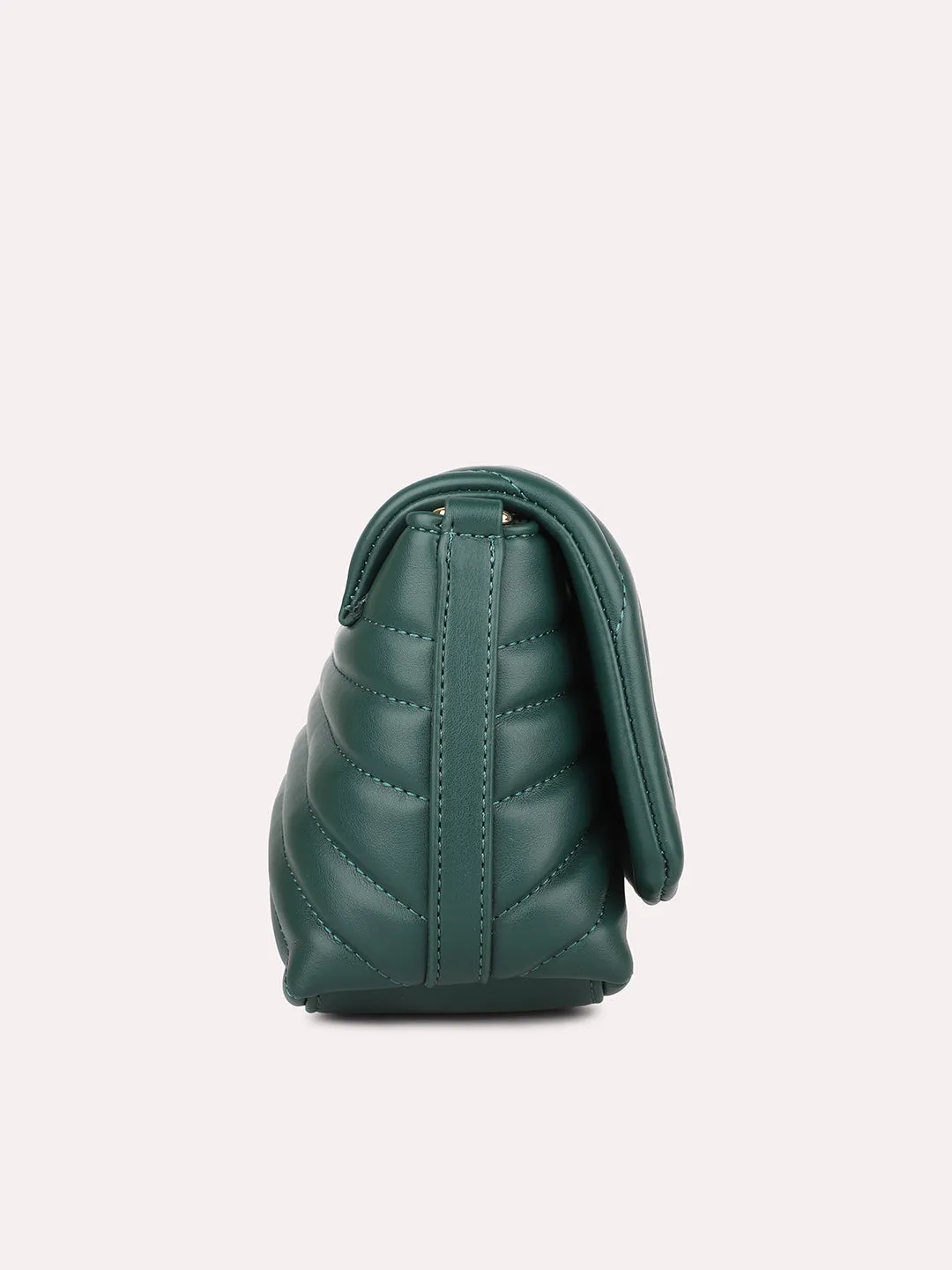 Women Green Solid Quilted Textured Sling Bag