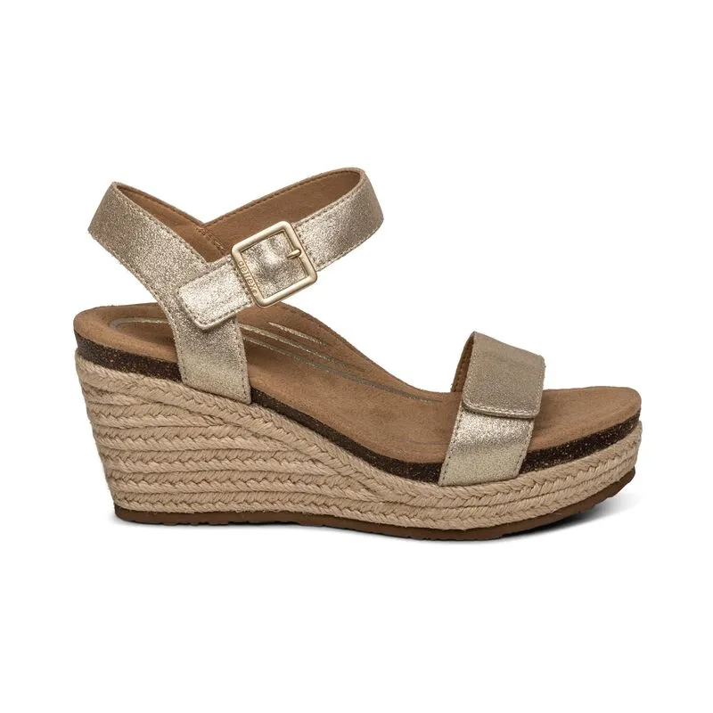 Women's Aetrex Sydney Quarter Strap Espadrille Wedge Color: Champagne