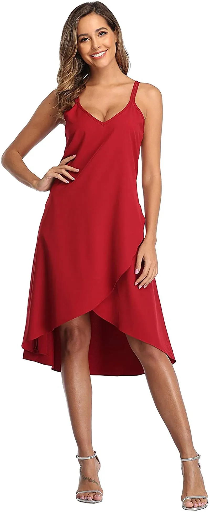 Women's V-Neck Sleeveless Summer Sundress Asymmetrical