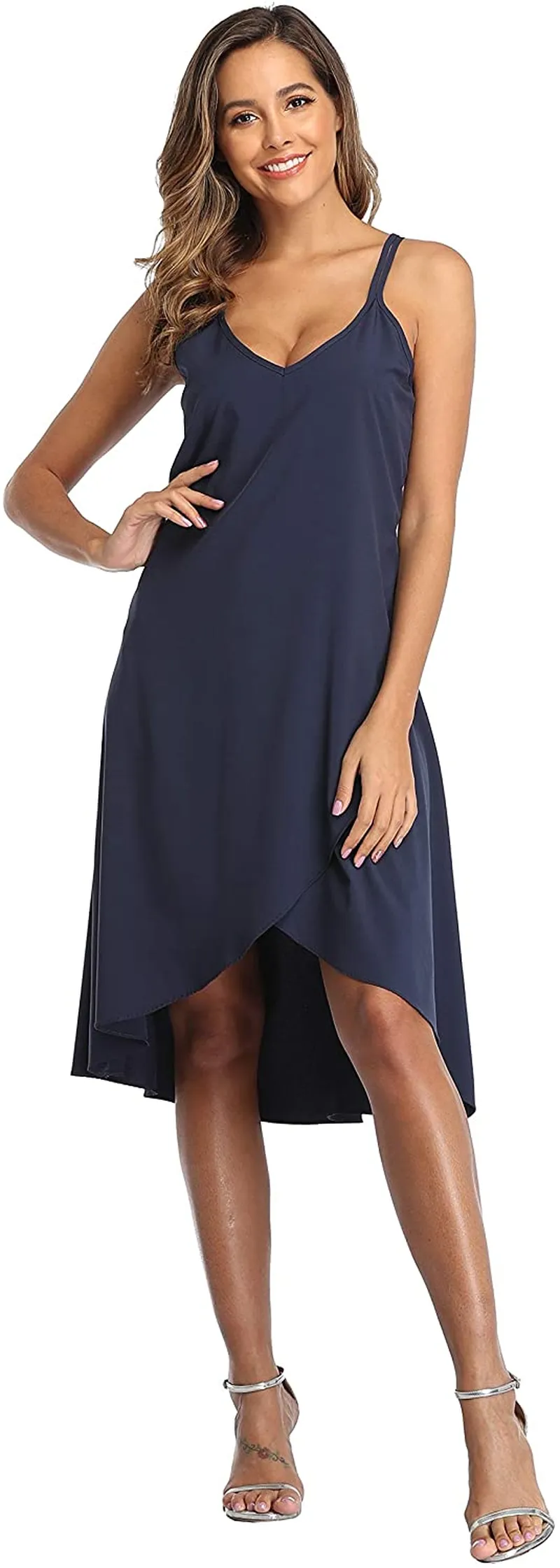 Women's V-Neck Sleeveless Summer Sundress Asymmetrical