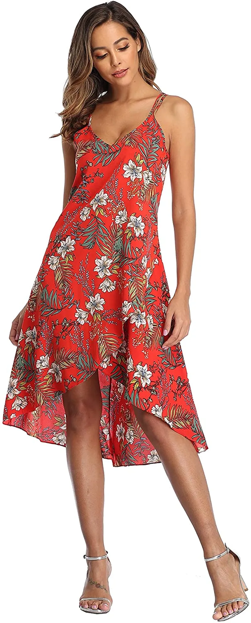 Women's V-Neck Sleeveless Summer Sundress Asymmetrical