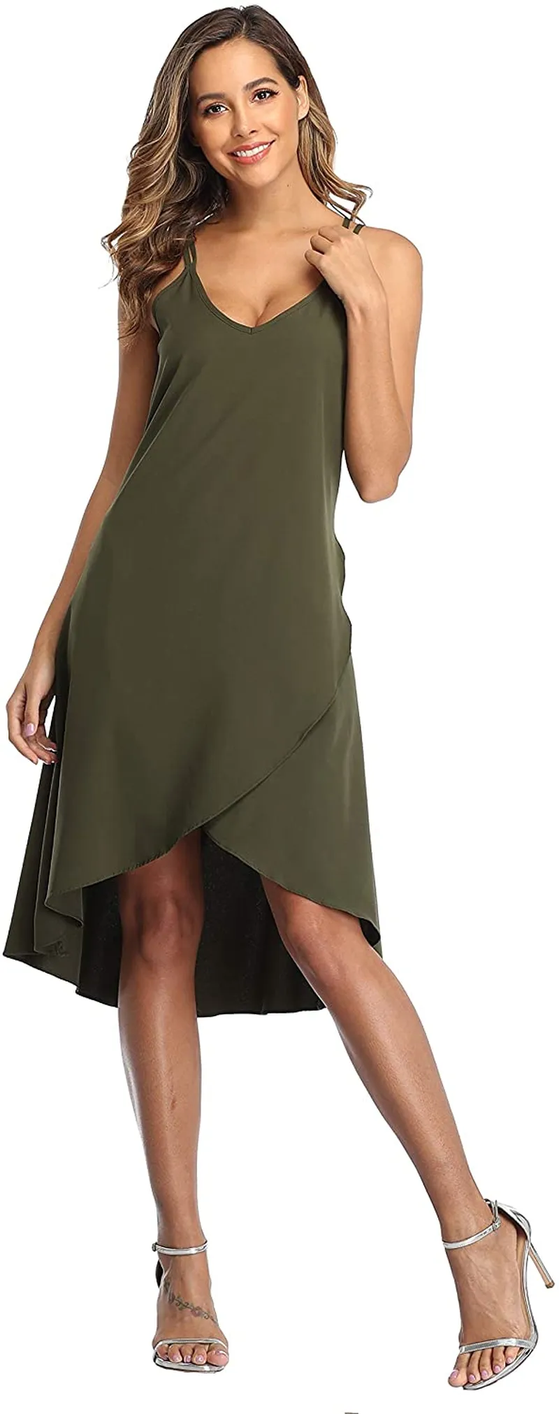 Women's V-Neck Sleeveless Summer Sundress Asymmetrical